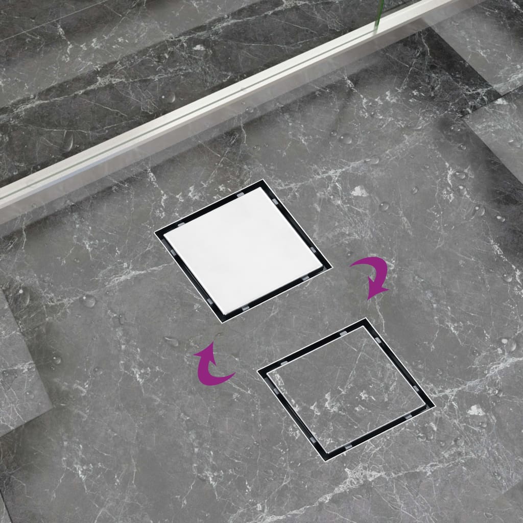 Berkfield Shower Drain With 2-in-1 Flat and Tile Insert Cover 23x23 cm Stainless Steel