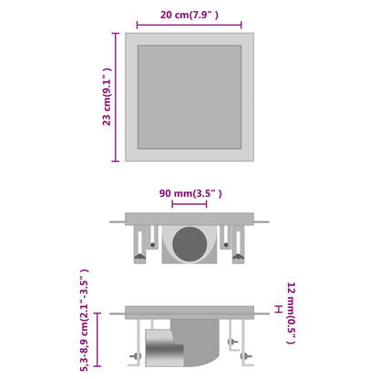 Berkfield Shower Drain With 2-in-1 Flat and Tile Insert Cover 23x23 cm Stainless Steel