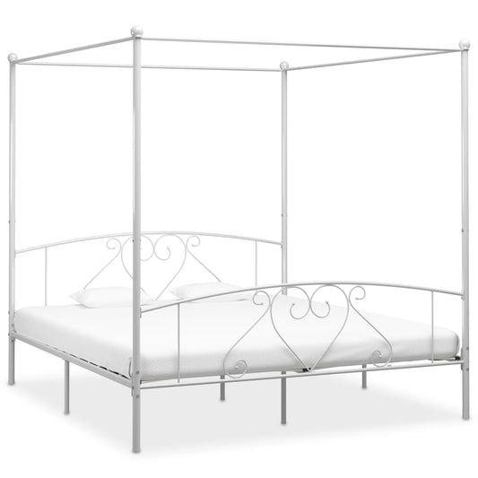 Berkfield Canopy Bed Frame White Metal 6FT Super King