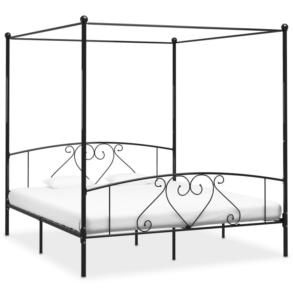 Berkfield Canopy Bed Frame Black Metal 6FT Super King