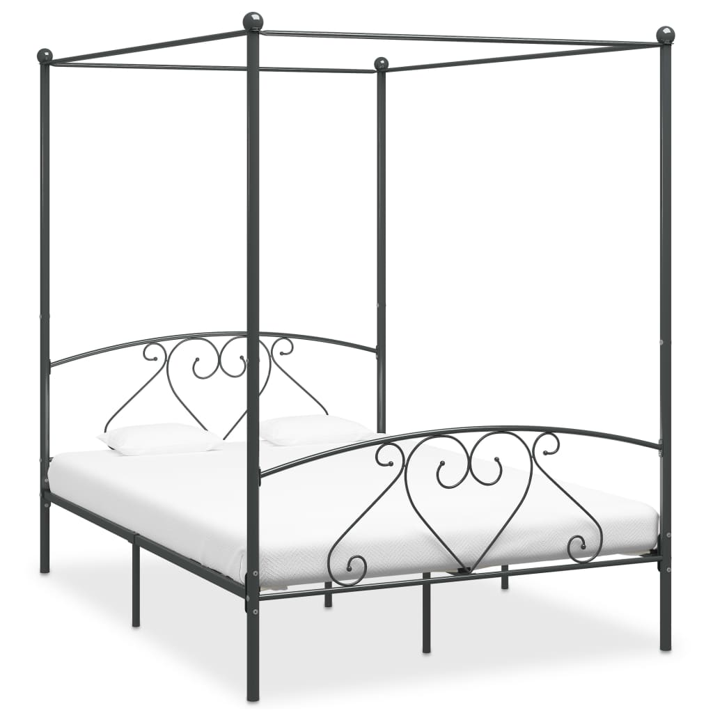 Berkfield Canopy Bed Frame Grey Metal 160x200 cm