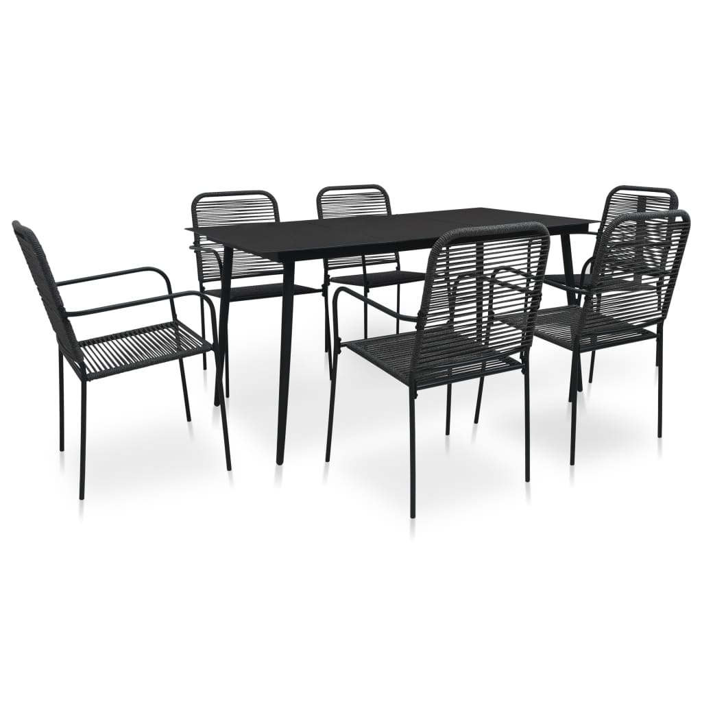 Berkfield 7 Piece Outdoor Dining Set Cotton Rope and Steel Black