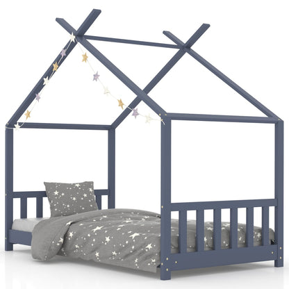 Berkfield Kids Bed Frame Grey Solid Pine Wood 70x140 cm