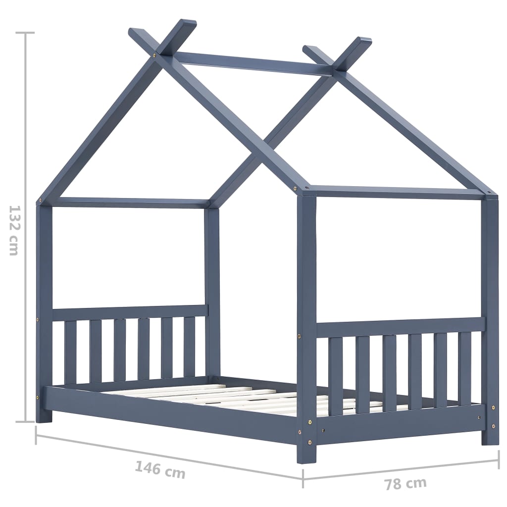 Berkfield Kids Bed Frame Grey Solid Pine Wood 70x140 cm