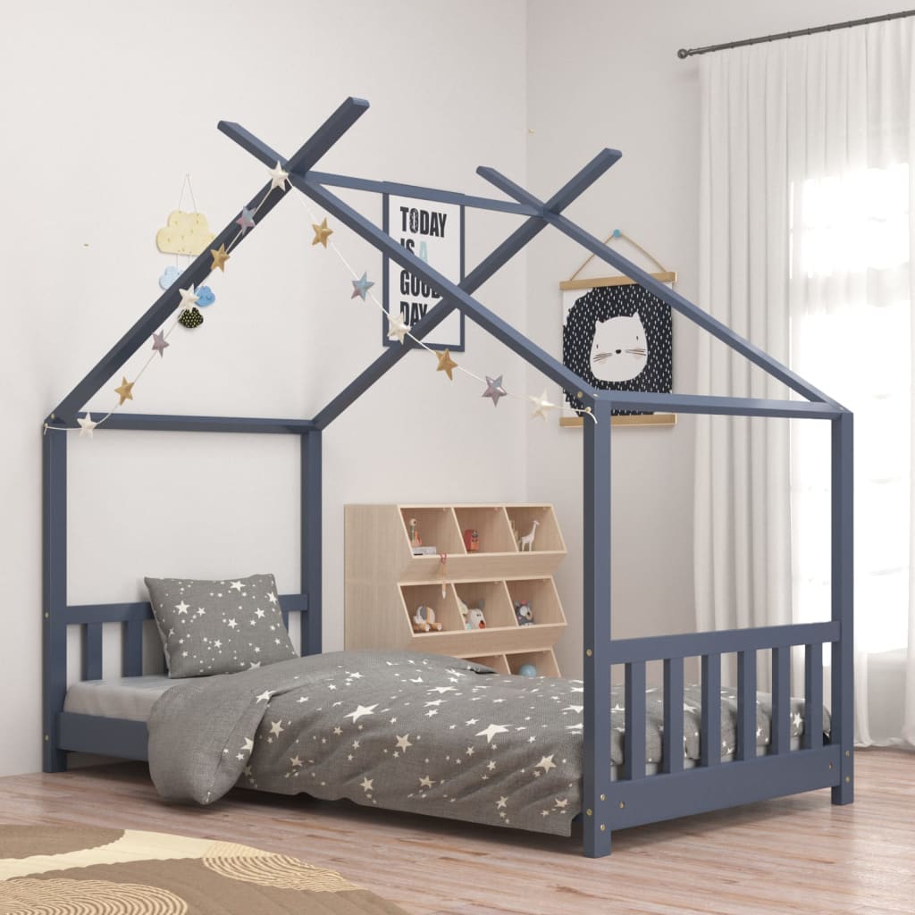 Berkfield Kids Bed Frame Grey Solid Pine Wood 80x160 cm
