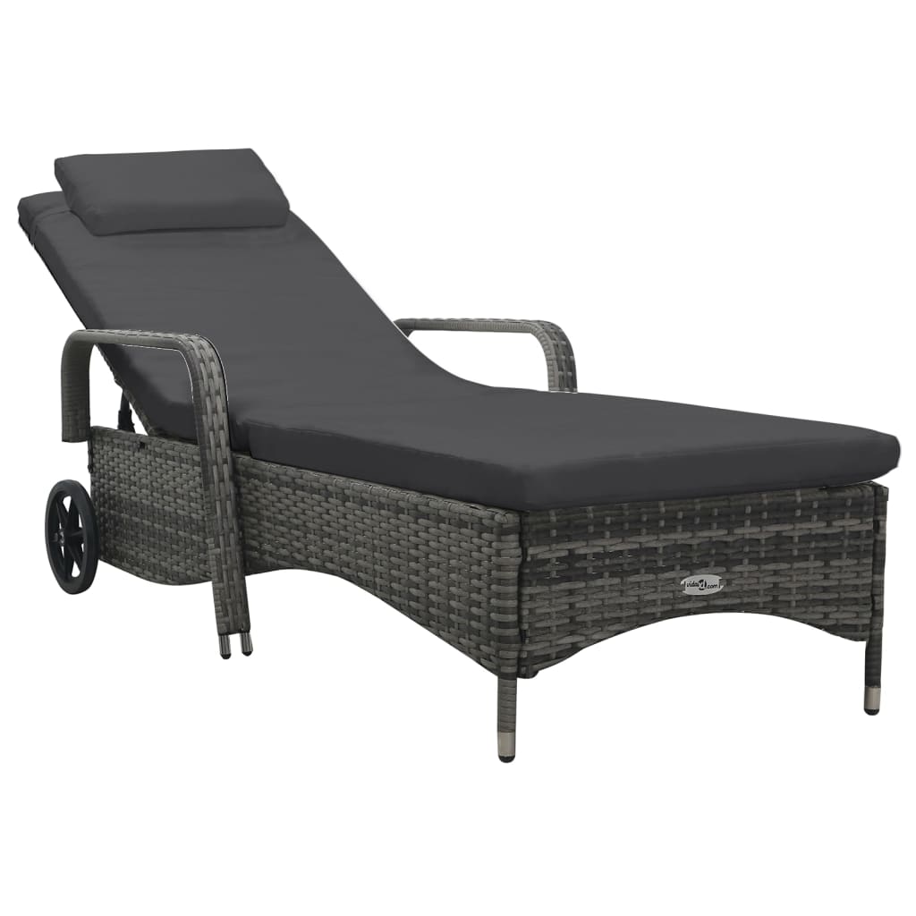Berkfield Sun Lounger with Wheels Poly Rattan Grey