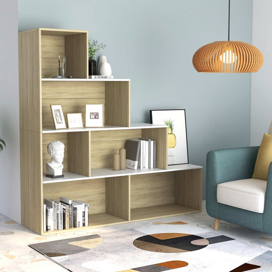 Berkfield Book Cabinet/Room Divider White and Sonoma Oak 155x24x160 cm Engineered Wood