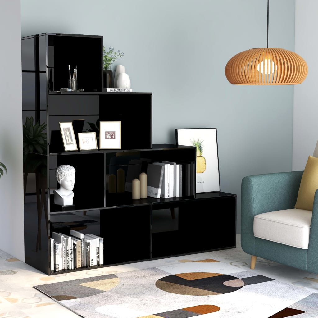 Berkfield Book Cabinet/Room Divider High Gloss Black 155x24x160 cm Engineered Wood