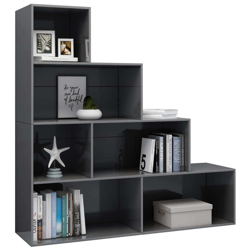 Berkfield Book Cabinet/Room Divider High Gloss Grey 155x24x160 cm Engineered Wood