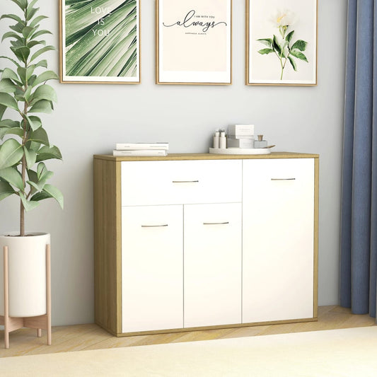 Berkfield Sideboard White and Sonoma Oak 88x30x70 cm Engineered Wood