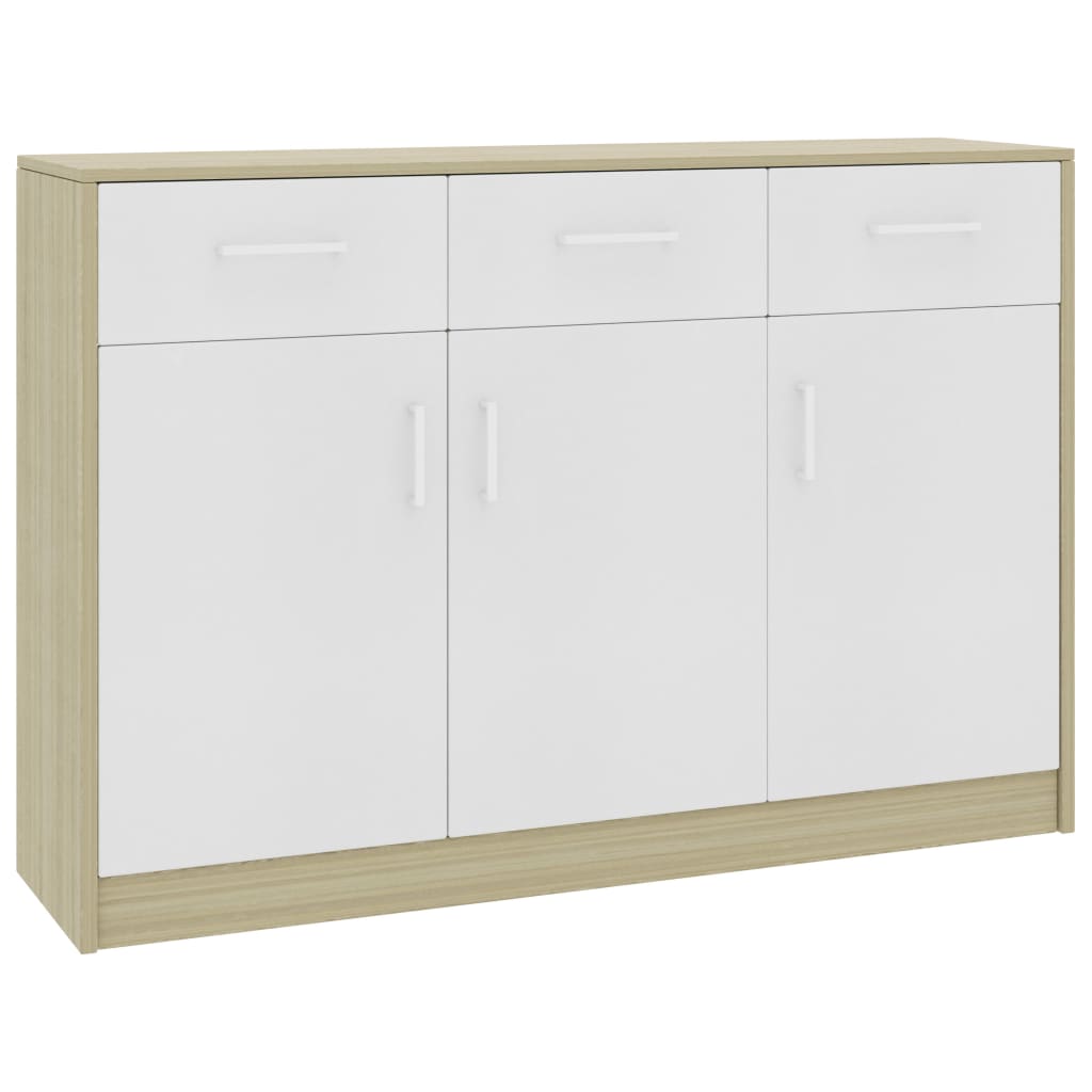 Berkfield Sideboard White and Sonoma Oak 110x30x75 cm Engineered Wood