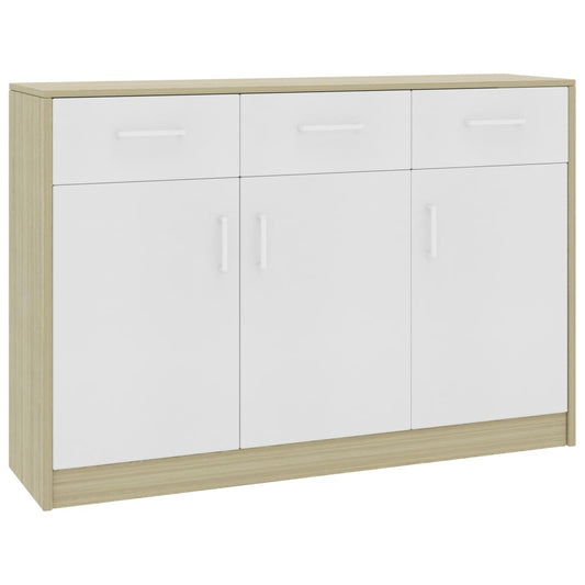 Berkfield Sideboard White and Sonoma Oak 110x30x75 cm Engineered Wood
