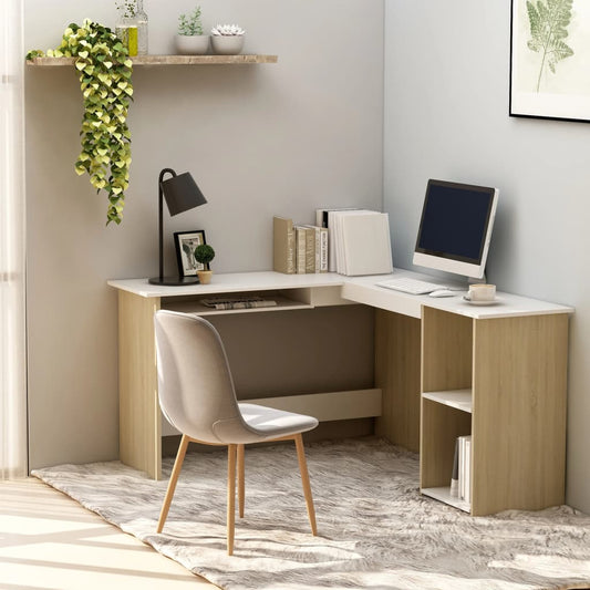 Berkfield L-Shaped Corner Desk White and Sonoma Oak 120x140x75 cm Engineered Wood