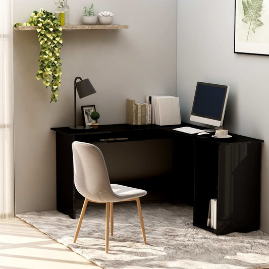 Berkfield L-Shaped Corner Desk High Gloss Black 120x140x75 cm Engineered Wood