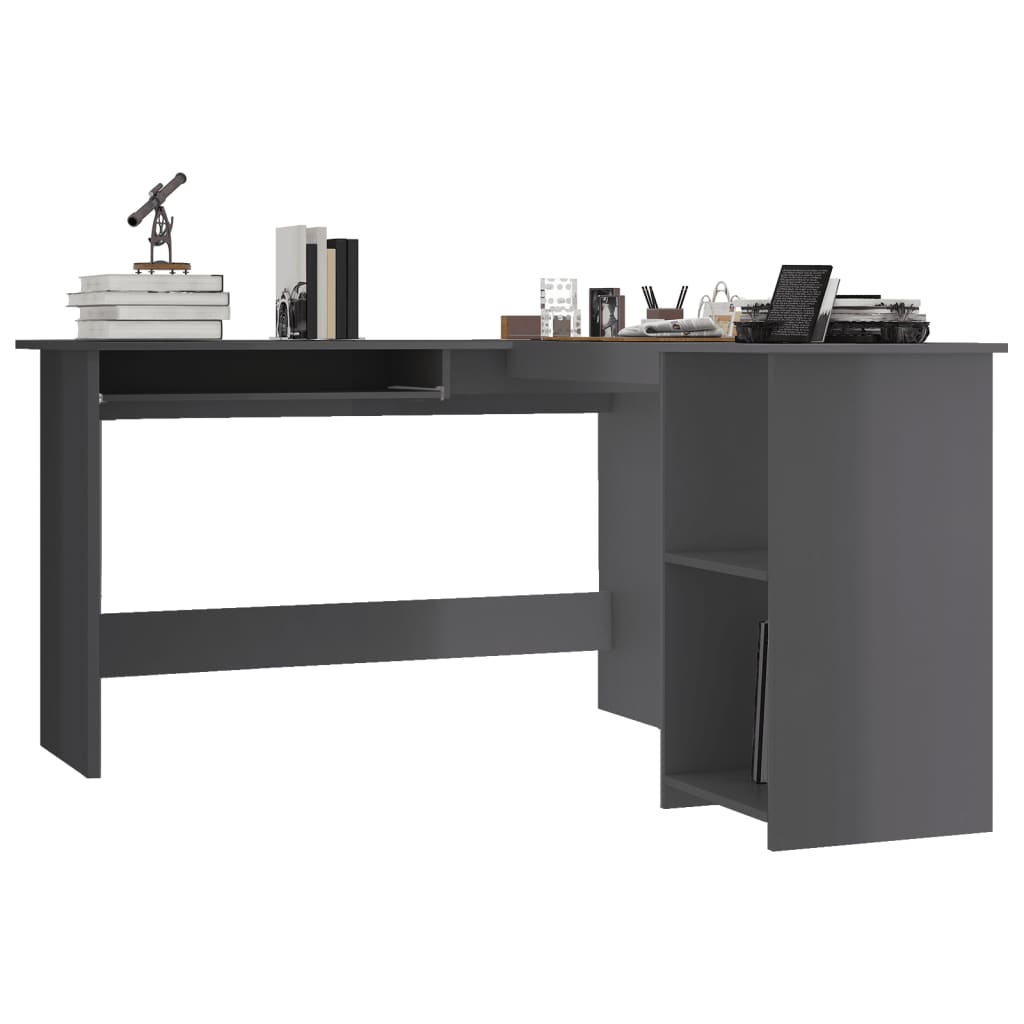 Berkfield L-Shaped Corner Desk High Gloss Grey 120x140x75 cm Engineered Wood