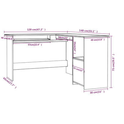 Berkfield L-Shaped Corner Desk High Gloss Grey 120x140x75 cm Engineered Wood