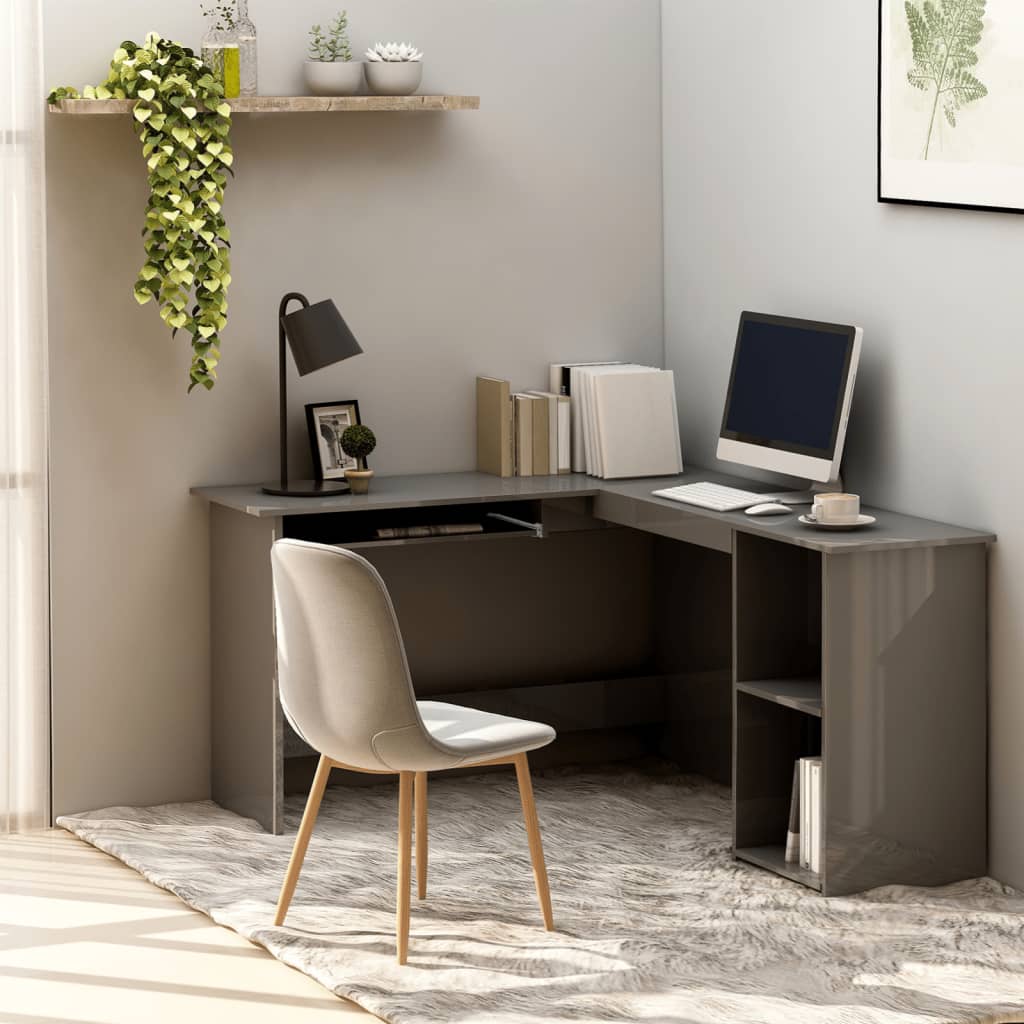 Berkfield L-Shaped Corner Desk High Gloss Grey 120x140x75 cm Engineered Wood