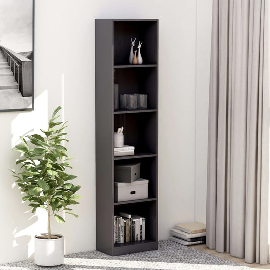 Berkfield 5-Tier Book Cabinet High Gloss Grey 40x24x175 cm Engineered Wood