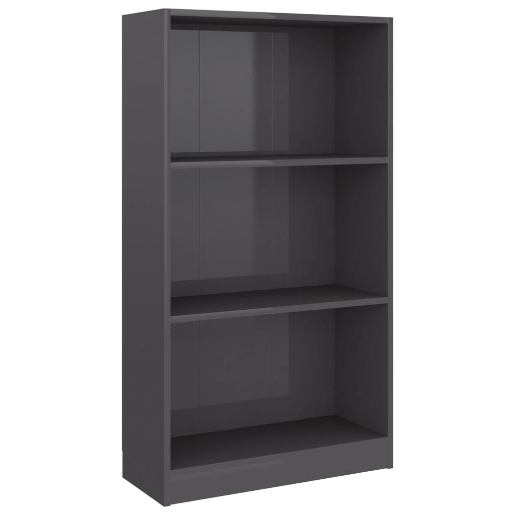 Berkfield 3-Tier Book Cabinet High Gloss Grey 60x24x109 cm Engineered Wood