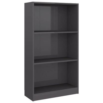 Berkfield 3-Tier Book Cabinet High Gloss Grey 60x24x109 cm Engineered Wood