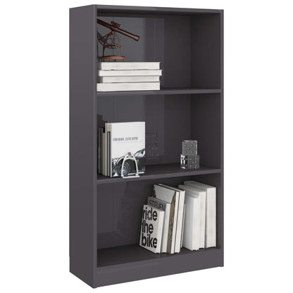 Berkfield 3-Tier Book Cabinet High Gloss Grey 60x24x109 cm Engineered Wood