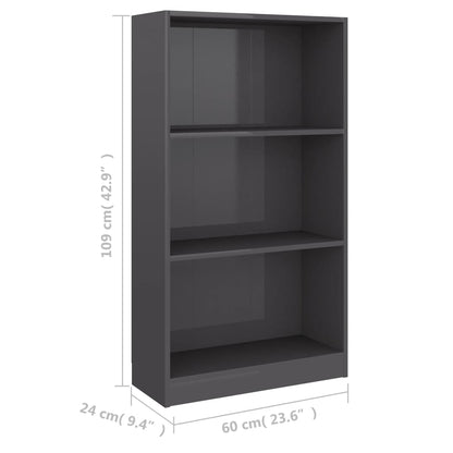Berkfield 3-Tier Book Cabinet High Gloss Grey 60x24x109 cm Engineered Wood