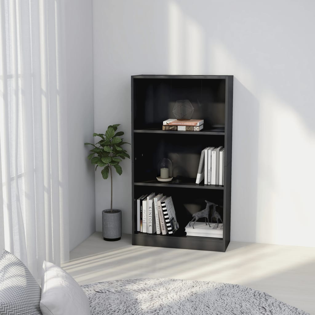 Berkfield 3-Tier Book Cabinet High Gloss Grey 60x24x109 cm Engineered Wood