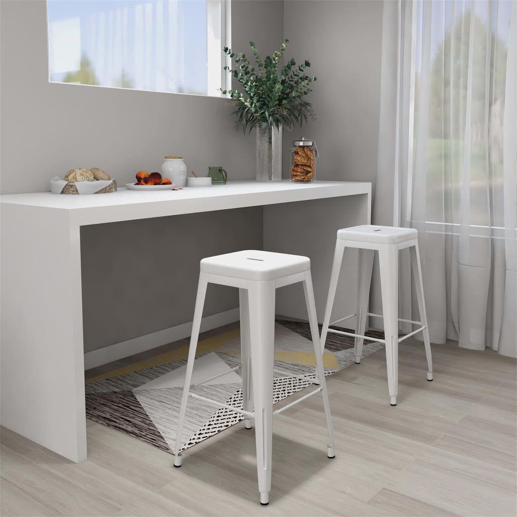 Berkfield Bar Stools Stackable 2 pcs White Metal