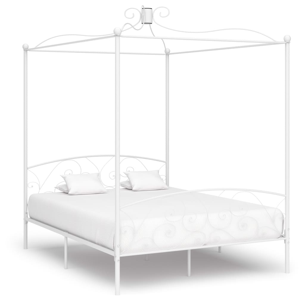 Berkfield Canopy Bed Frame White Metal 160x200 cm