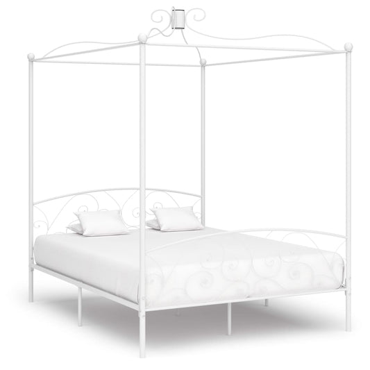 Berkfield Canopy Bed Frame White Metal 180x200 cm 6FT Super King