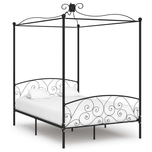 Berkfield Canopy Bed Frame Black Metal 140x200 cm