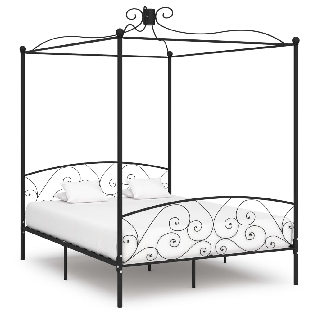Berkfield Canopy Bed Frame Black Metal 160x200 cm