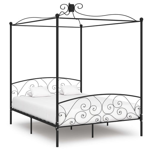 Berkfield Canopy Bed Frame Black Metal 160x200 cm