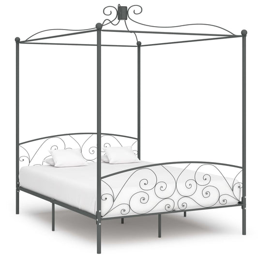 Berkfield Canopy Bed Frame Grey Metal 160x200 cm