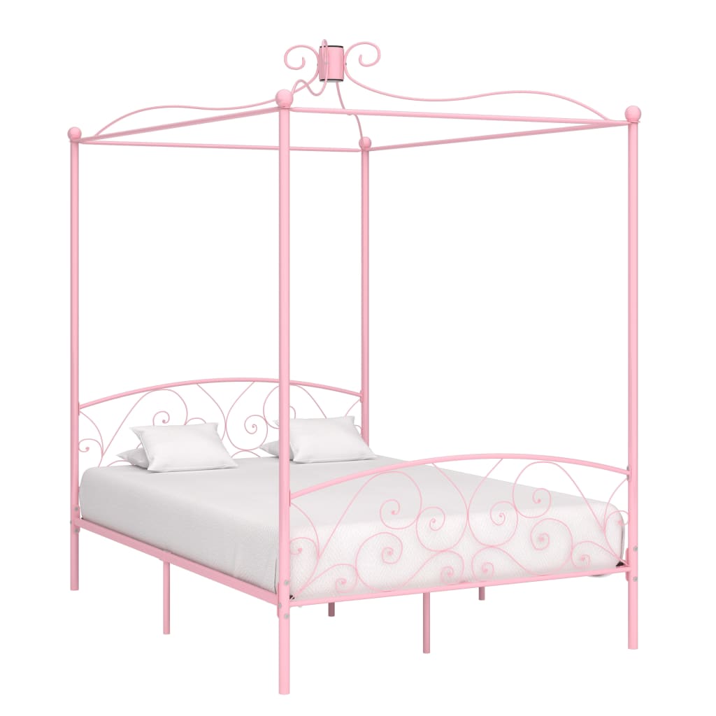 Berkfield Canopy Bed Frame Pink Metal 140x200 cm