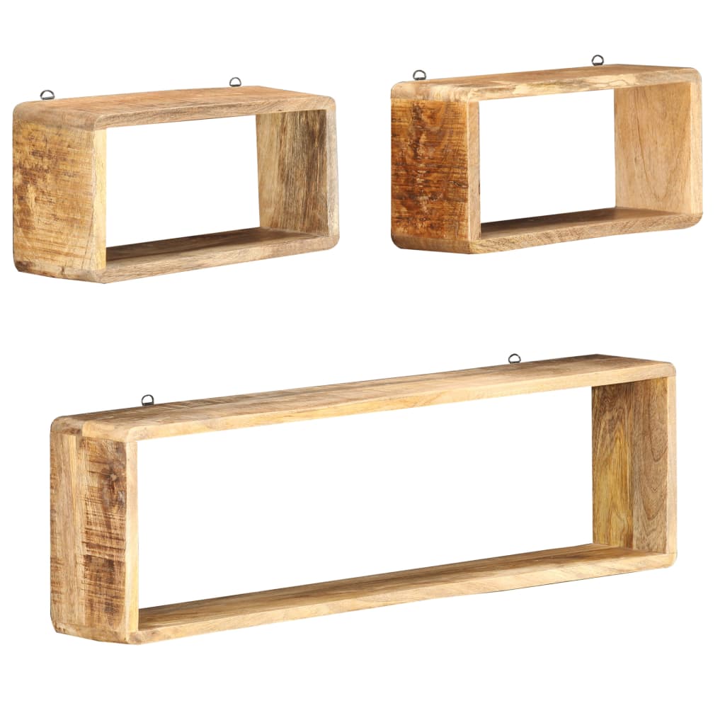 Berkfield 3 Piece Wall Cube Shelf Set Soild Mango Wood