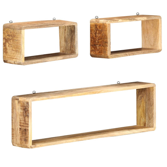 Berkfield 3 Piece Wall Cube Shelf Set Soild Mango Wood