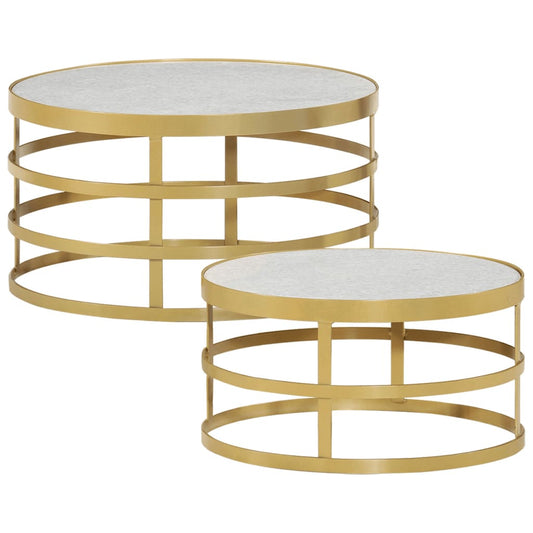 Berkfield 2 Piece Coffee Table Set Marble Brass and White