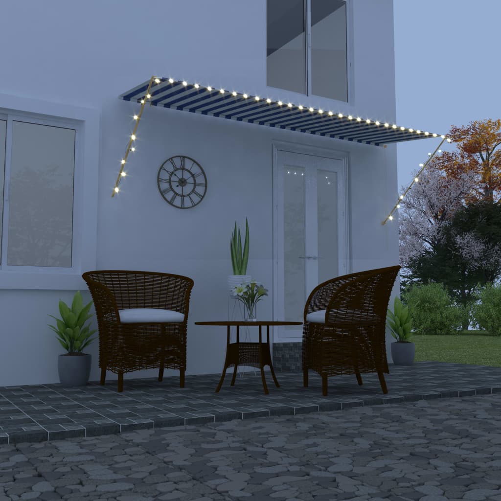 Berkfield Retractable Awning with LED 400x150 cm Blue and White