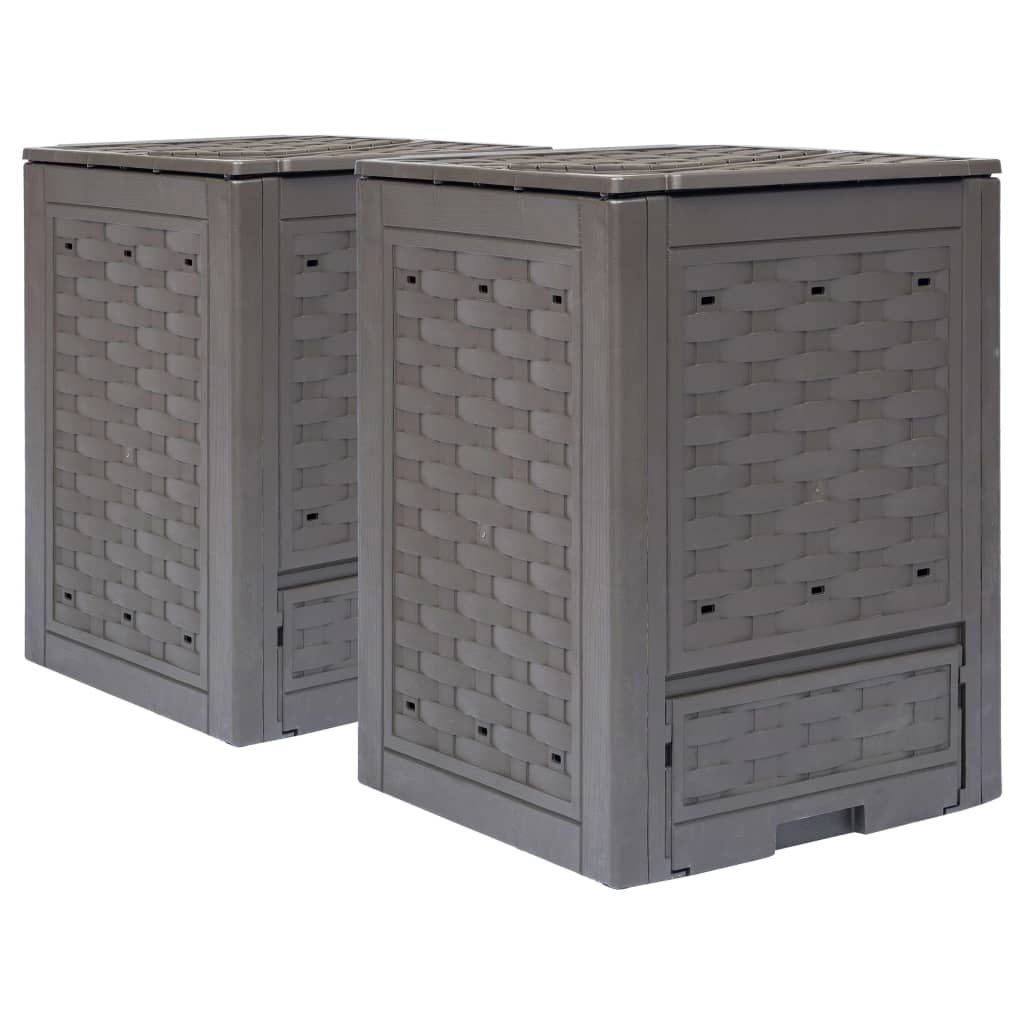 Berkfield Garden Composters 2 pcs Brown 60x60x83 cm 600 L Plastic Rattan