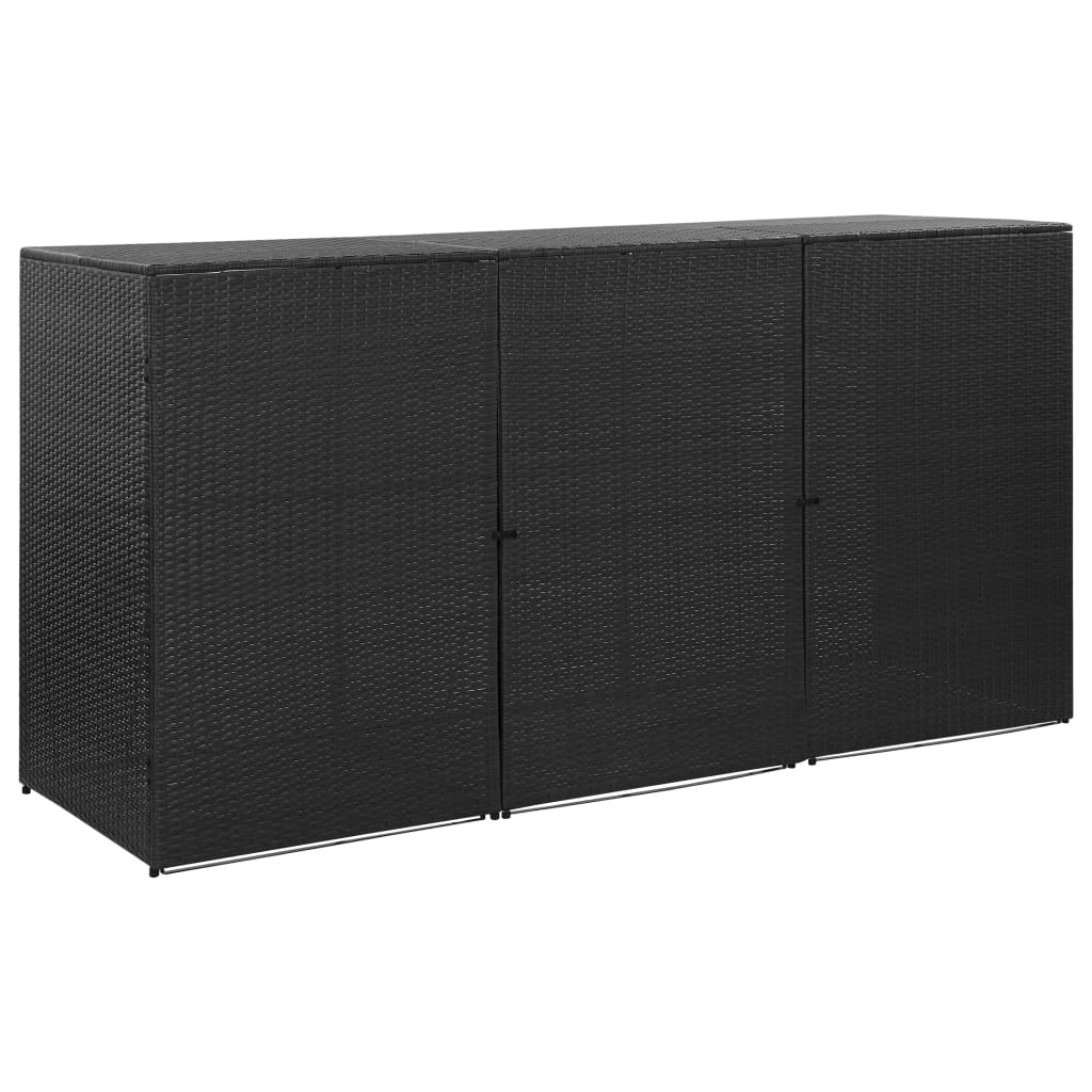 Berkfield Triple Wheelie Bin Shed Black 229x78x120 cm Poly Rattan