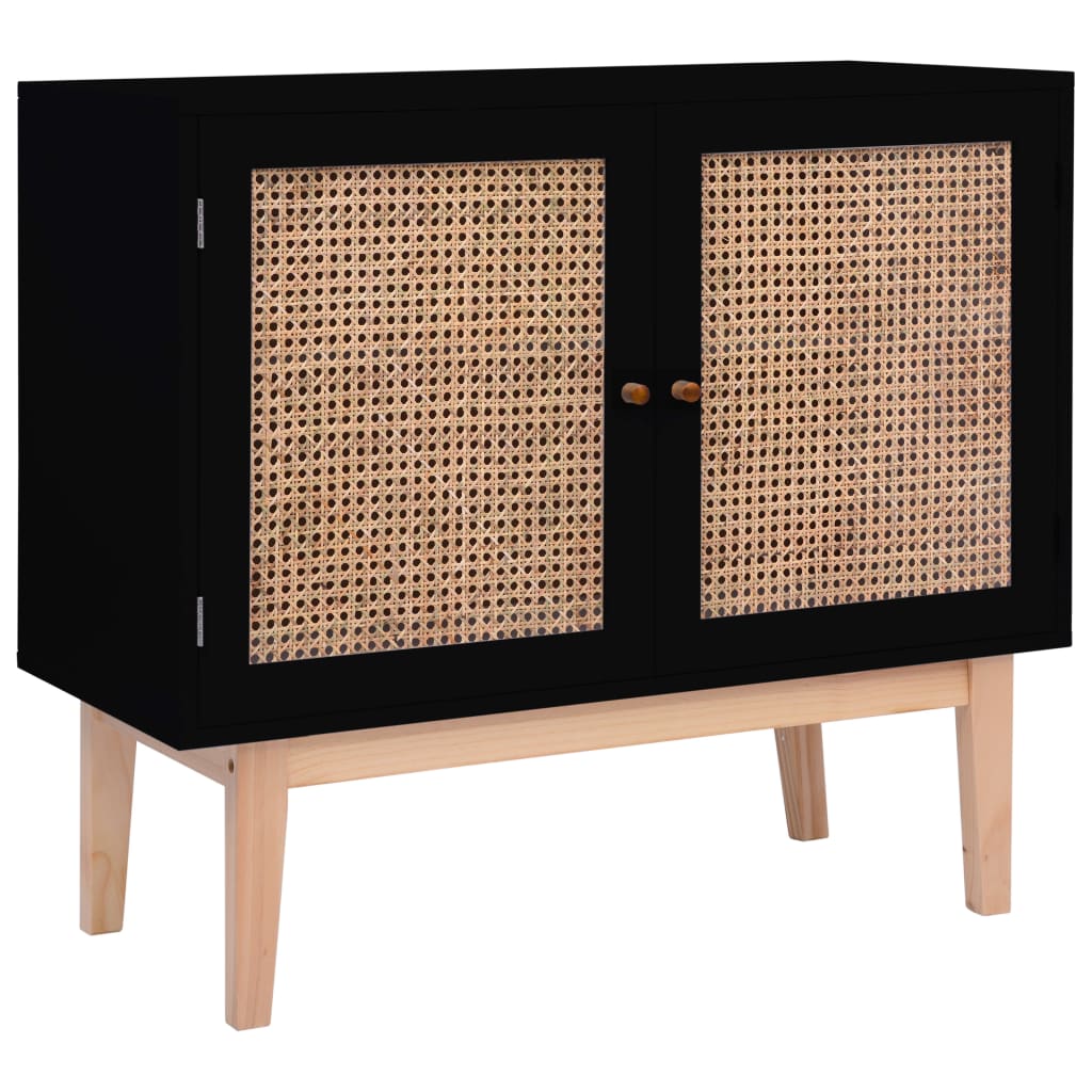 Berkfield Sideboard Black 88.5x40x80 cm MDF and Rattan