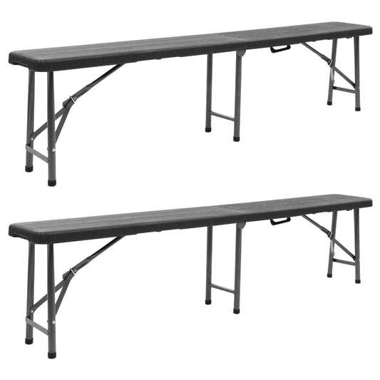 Berkfield Folding Garden Benches 2 pcs 180 cm HDPE Black