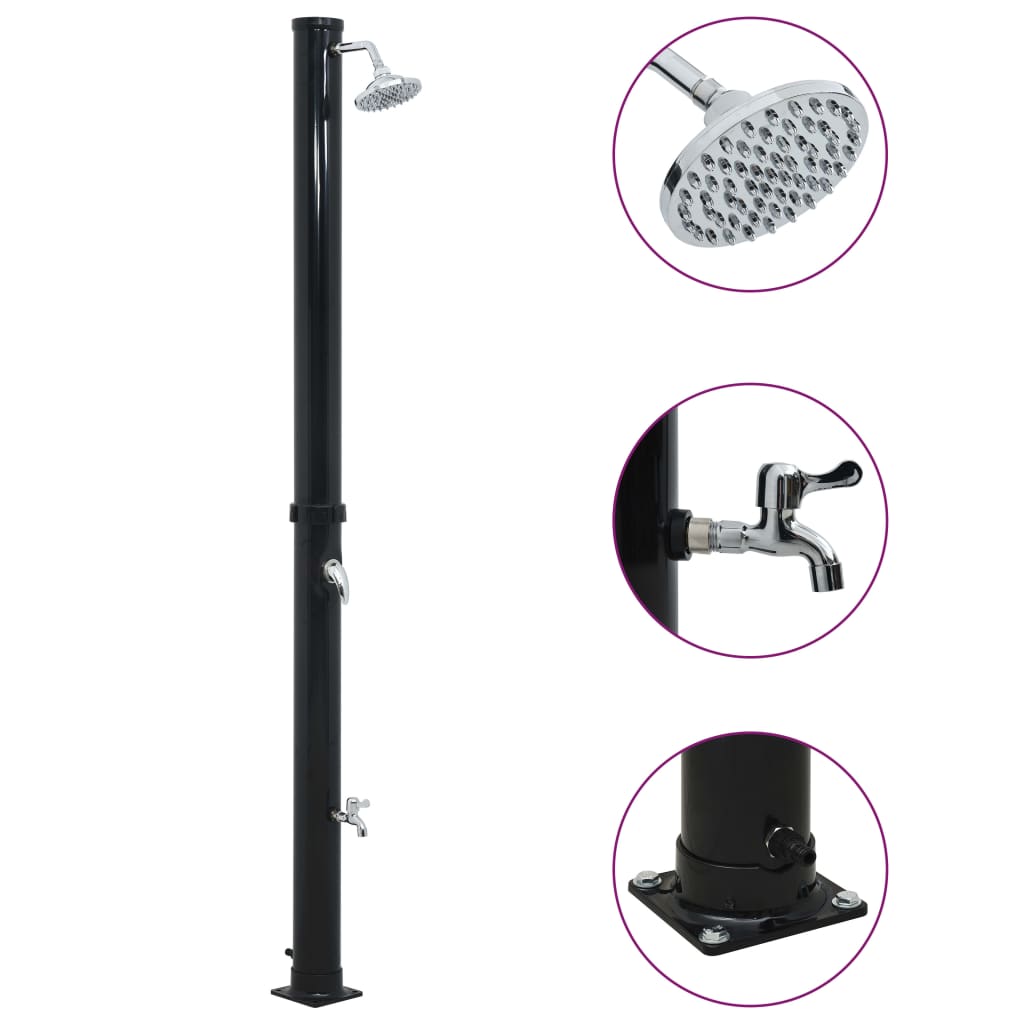 Berkfield Solar Shower Black 220 cm 20 L