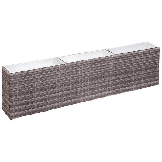 Berkfield Garden Raised Bed with 3 Pots 150x20x40 cm Poly Rattan Grey