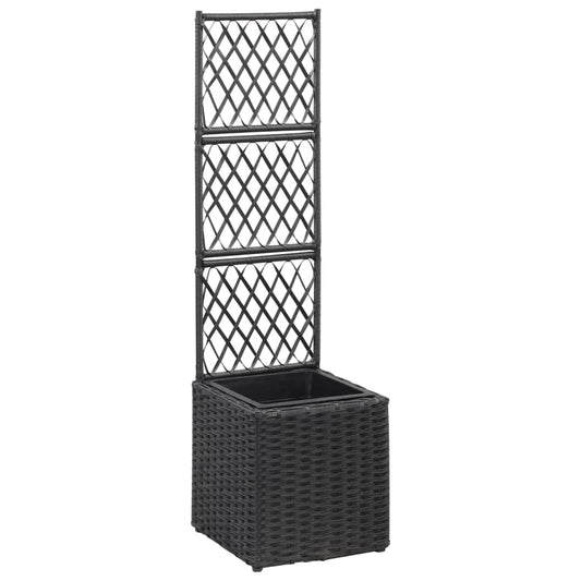 Berkfield Trellis Raised Bed with 1 Pot 30x30x107 cm Poly Rattan Black