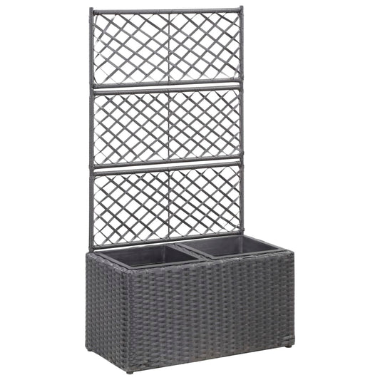 Berkfield Trellis Raised Bed with 2 Pots 58x30x107 cm Poly Rattan Black