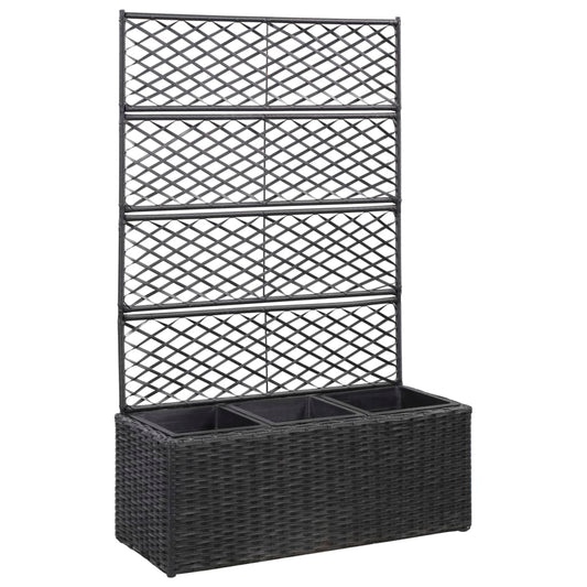 Berkfield Trellis Raised Bed with 3 Pots 83x30x130 cm Poly Rattan Black