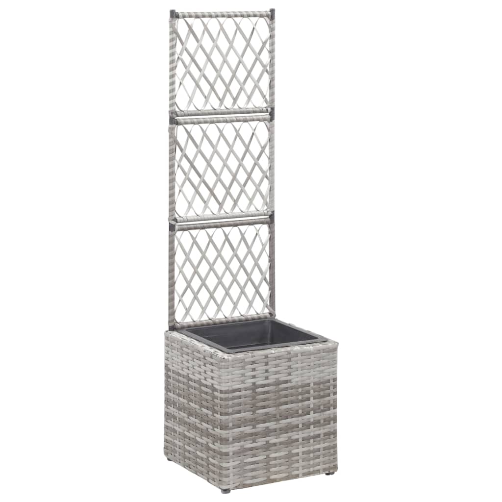 Berkfield Trellis Raised Bed with 1 Pot 30x30x107 cm Poly Rattan Grey