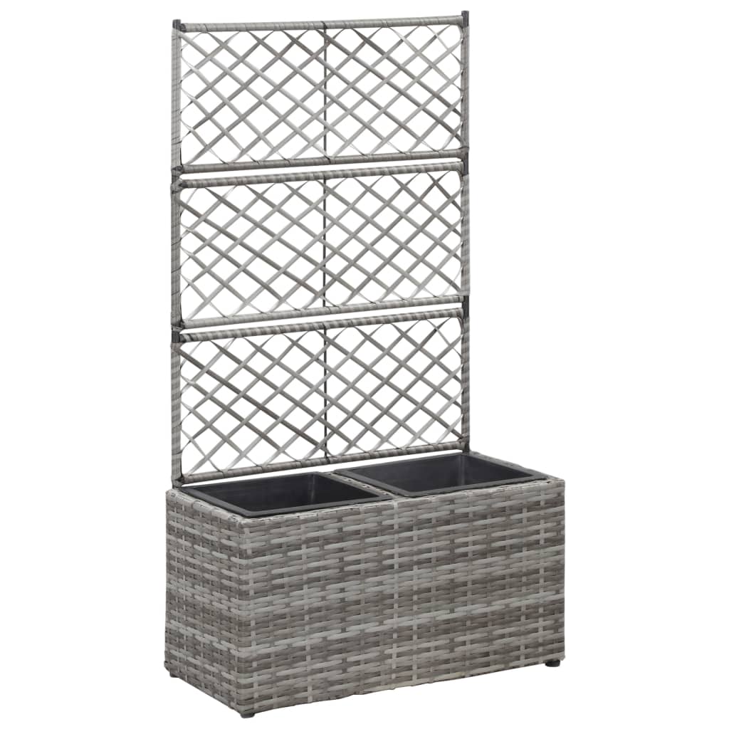 Berkfield Trellis Raised Bed with 2 Pots 58x30x107 cm Poly Rattan Grey